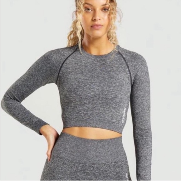 Gymshark Adapt Marl Seamless Crop Top Women’s Small Long Sleeve Gray - Picture 6 of 6